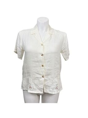 David Dart Linen Floral Embroidered Shirt Womens Small Cottagecore Top